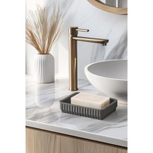 Lines Serisi Gri Banyo Seti, 5 Parça Akrilik Kare 5 Litre Çöp Kovası, Sabunluk, Fırçalık Takımı 3462 Gri