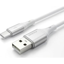 USB A-Type C Şarj Kablosu, 3.1A Hızlı Şarj, Beyaz/gümüş Metal, Remorax (1AD x 1metre Beyaz)