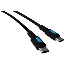 Type C-C Power Delivery Hızlı Şarj Kablosu, Siyah Kablo, Mavi/siyah Uçlar (120 Cm)