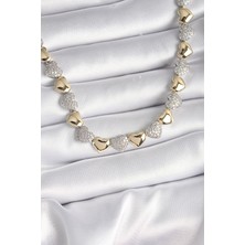 Pirinç Mix Renk Zirkon Taşlı Kalp Model Vıp Exclusive Seri Kadın Kolye