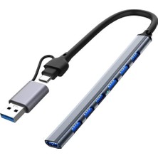 Type-C USB 3.0 7 Portlu Hub Otg Çoğaltıcı Pc Telefon Bilgisayar Uyumlu Veri Aktarımı Mouse Klavye Bağlantısı ADS303D