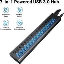 Profesyonel USB Hub 16 Portlu USB 3.0 Type-C 5gbps Hızlı Şarj Bireysel Açma Kapama Anahtarları 12V Dc 7.5A Güç Adaptörü Telefon Şarj Dizüstü Bilgisayar Mobil HDD Flash Sürücü PORT16