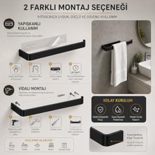 Lamalı Siyah Yapışkanlı Lüks Tasarım Solo Peçetelik, Metal Havluluk, Hem Yapışkanlı Hem Vidalı Montajlı, Banyo ve Mutfak Için Modern Duvar Havlu Askısı