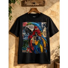 Carismatisort Cix Papağan Tasarımlı Patchwork Tişört Bay Bayan Erkek Kadın Unisex Tshirt