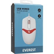 SM-220 USB Beyaz/kırmızı 1200DPI 3D Optik Kablolu Mouse