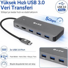 SWV-USBC036 6'sı 1 Arada Usb-C Hub, HDMI 4k, USB 3.0, Pd 3.0 Hızlı Şarj, Usb-C 3.1 M.2 SSD Okuyucu, Metal Gövde Type-C Çoklayıcı Adaptör, Laptop ve MacBook Uyumlu