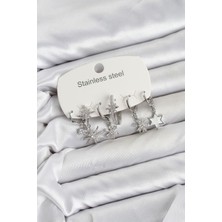 Clariss 316L Çelik Gümüş Renk Yıldız Model Zirkon Taşlı Kadın Küpe Seti