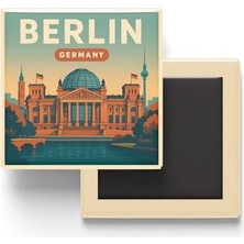 Berlin Almanya - Reichstag Binası - Baskılı Buzdolap Magneti Kare 9x9 cm