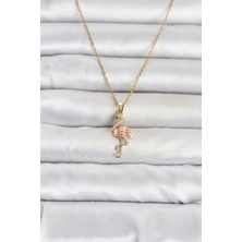 316L Çelik Zincir Gold Renk Flamingo Model Kadın Kolye