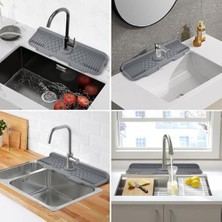 Xspring Silikon Musluk Matı, 43X15 cm Mutfak Lavabo Koruyucu, Silikon Musluk Matı Bulaşık Süngeri Tutucu, Kaymaz Gri Kurutma Matı, Mutfak ve Banyo Tezgah Koruma