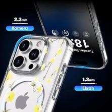 iPhone 15 Pro Max Için Flower Serisi Magsafe ile Uyumlu Göz Alıcı ve Şık Tasarımlı Çiçek Desenli Silikon Kılıf Kapak (Yellow, 15 Pro Max)