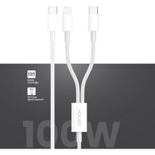 2in1 100W Pd Type-C ve Lightning Hızlı Şarj Kablosu 120CM Beyaz, 115GNXY355