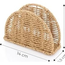 Boho El Yapımı Rattan Peçetelik - Masa Üstü ve Mutfak Için Doğal Hasır Peçete Tutucu, Bohem Ev Dekoru, Yarım Ay Tasarım Dikey Peçete Standı