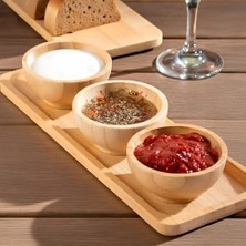 Doğal Bambu Standlı 3'lü Yuvarlak Sosluk ve Çerezlik Seti (20X6,5 Cm) - Kahvaltılık Ikramlık Takımı