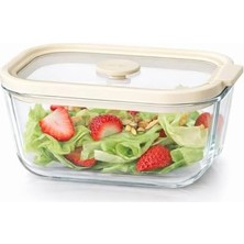 Sızdırmaz Kilit Kapaklı Cam Saklama Kabı - Krem Rengi Minimalist Tasarım, Koku Tutmaz Hava Almaz Yemek ve Erzak Kabı (4 Farklı Boy Seçeneği) (Krem, 800, Mililitre)