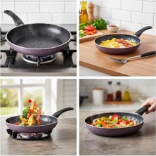 Optimum Argos Plus 26 cm Mor Kırçıl Granit Efektli Yapışmaz Kızartma ve Sote Tavası