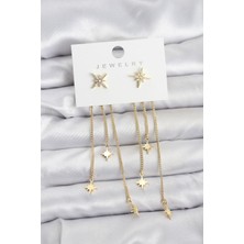 Clariss Kutup Yıldızı Model Gold Renk Pirinç Sallantılı Kadın Küpe