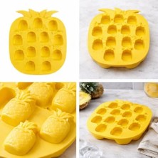 Ananas Şekilli Silikon Buz Kalıbı, Sarı, 12 Bölmeli, Tropikal Tema, Kokteyl ve Içecekler Için