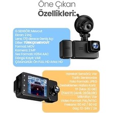 3 Kameralı Wifi Ekran Araç Kamerası Fullhd Geniş Ön + Arka + Araç Içi Kamera Hareket Sensörü EF1313