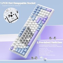 Aula F99 3 Modlu Rgb Hot Swap Mekanik Linear Graywood V3 Switch Kablosuz Makrolu Klavye Lila