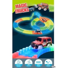 Oyuncak Magic Trucks Hareketli Raylar 384 Parça Magic Trucks 2 Işıklı Arabalı Oyuncak Karanlıkta Parlayan Sihirli Raylar