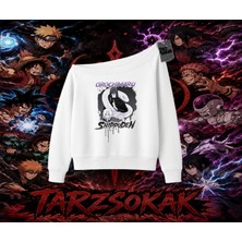 Tarzsokak Orochimaru Naruto Anime Karakter Kadın Kayık Yaka Sweatshirt Beyaz