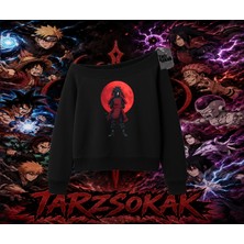 Tarzsokak Madara Uchiha Naruto Anime Karakteri Kadın Kayık Yaka Sweatshirt Beyaz