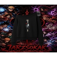 Tarzsokak Obito Uchiha Naruto Anime Karakteri Kadın Kayık Yaka Sweatshirt Beyaz