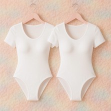 Rozelt Kadın Beyaz Pamuklu Kısa Kol 2'li Çıtçıtlı Body