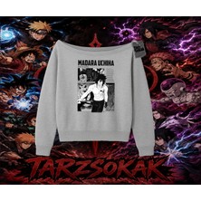 Tarzsokak Madara Uchiha Naruto Anime Karakteri Kadın Kayık Yaka Sweatshirt Beyaz