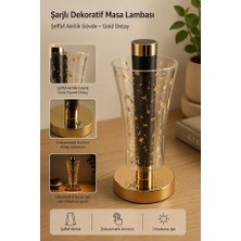 Rosemor Dokunmatik LED Masa Lambası Şeffaf Akrilik Gövdeli Gold Detaylı Şarjlı Dokunmatik LED Masa Lambası 3 Kademeli Dekoratif Lamba