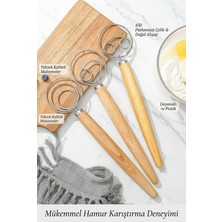DMC 3 Lü Set Danimarka Tipi Hamur Çırpıcı - Ahşap Saplı Paslanmaz Çelik Un Mikseri & Ekşi Maya Karıştırma Teli