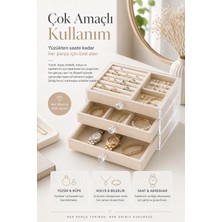 Semel Çok Bölmeli Çekmeceli Takı Kutusu Kadife Dokulu Şeffaf Kapaklı Saklama Kabı