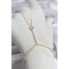 Gold Renk Pirinç Zirkon Taşlı Pembe Kalp Model Şahmeran