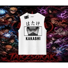 Tarzsokak Kakashi Hatake Naruto Anime Karakteri Oversize Unisex Kolsuz Tişört Beyaz