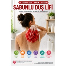 Open City Kırmızı Sabunlu Duş Lifi Sabun Içeren Köpüren Banyo Lifi Yumuşak Dokulu Pratik Duş Kesesi Askılı Lif