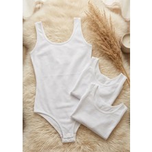 Loule Kadın 3'lü Paket %95 Pamuklu Likralı Kalın Askılı Çıtçıtlı Body Atlet Seti