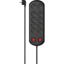 Hama 10'lu Akım Korumalı Priz, 2 Switches, 2m, Siyah