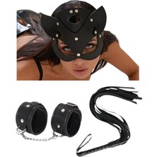 Esranın Dünyası Tegan Fantezi Deri Seksi Siyah Kedi Maske Kelepçe Kırbaç Seti ( 3'lü Set) TG275369