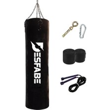 Desfabe Boxing Star 120X32 cm Zincirli Boks Torbası Siyah+Askı Aparatı+El Bandajı+Atlama Ipi