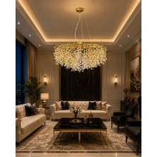 LED Yeni Model 80 cm Kristal Ağaç Lüx Salon Avize Gold Renk Ithal Kasa
