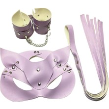 Esranın Dünyası Tegan Fantezi Deri Seksi Lila Kedi Maske Kelepçe Kırbaç Seti ( 3’lü Set) TG275370