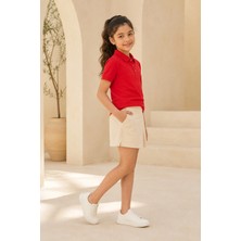 Loule Çocuk Unisex Kırmızı Kısa Kollu Polo Yaka Tişört %100 Pamuk Lakos Kumaş
