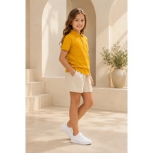 Loule Çocuk Unisex Hardal Kısa Kollu Polo Yaka Tişört %100 Pamuk Lakos Kumaş