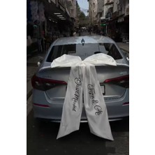 Monamilie Kişiye Özel Isimli Gelin Arabası Süsü - Dev Saten Arkası Fiyonk Just Married Yazılı