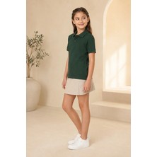 Loule Çocuk Unisex Koyu Yeşil Kısa Kollu Polo Yaka Tişört %100 Pamuk Lakos Kumaş
