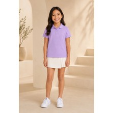 Loule Çocuk Unisex Lila Kısa Kollu Polo Yaka Tişört %100 Pamuk Lakos Kumaş