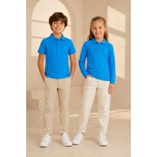 Loule Çocuk Unisex Mavi 2'li Polo Yaka Tişört Seti Kısa Kollu + Uzun Kollu %100 Pamuk Lakos Kumaş