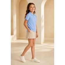 Loule Çocuk Unisex Açık Mavi Kısa Kollu Polo Yaka Tişört %100 Pamuk Lakos Kumaş