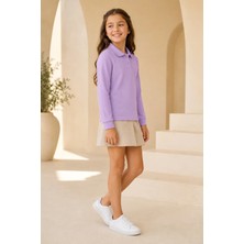 Loule Çocuk Unisex Lila Uzun Kollu Polo Yaka Tişört %100 Pamuk Lakos Kumaş